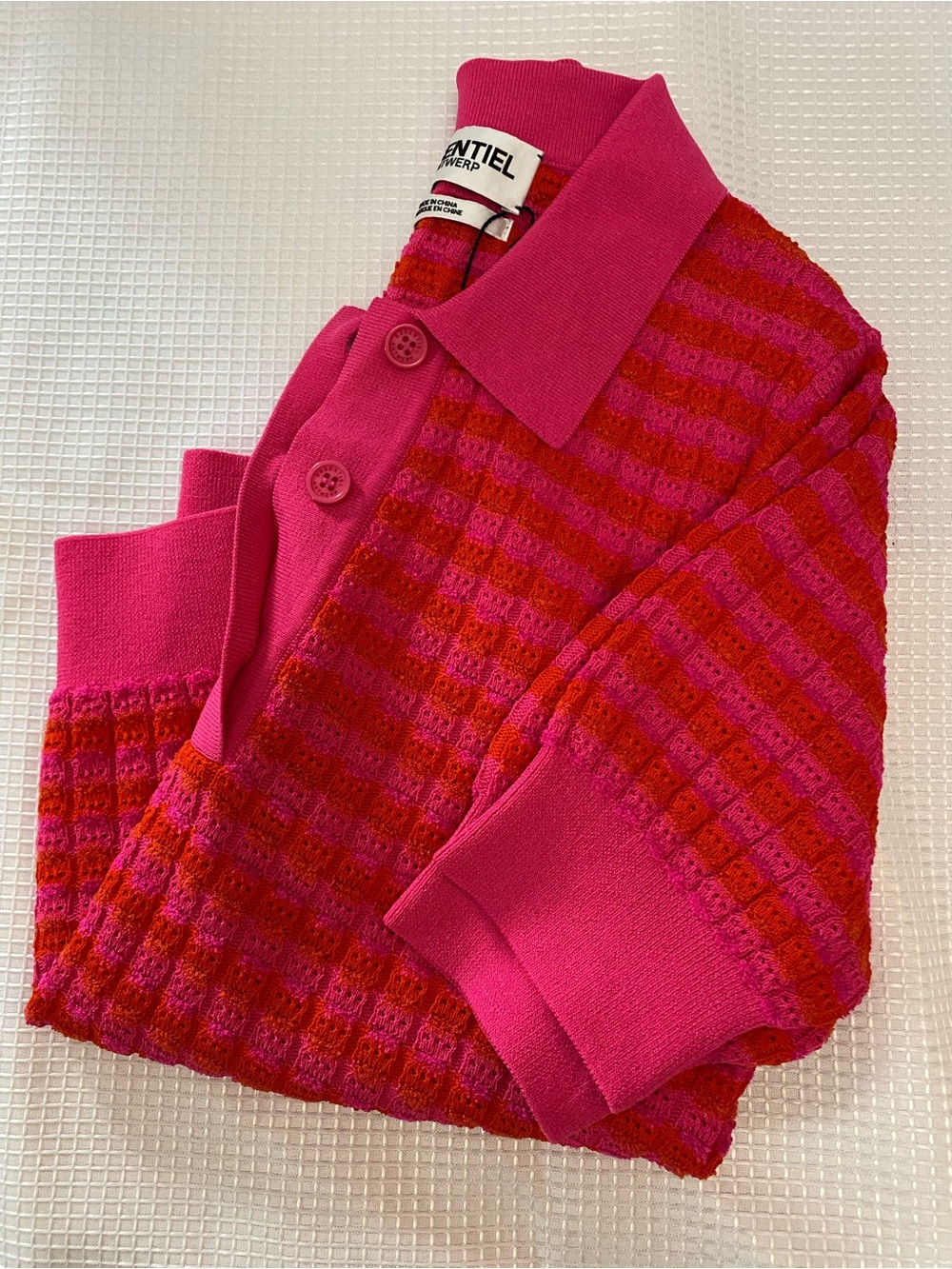 Essential Antwerp Pink & Red Striped Knit Polo Sweater